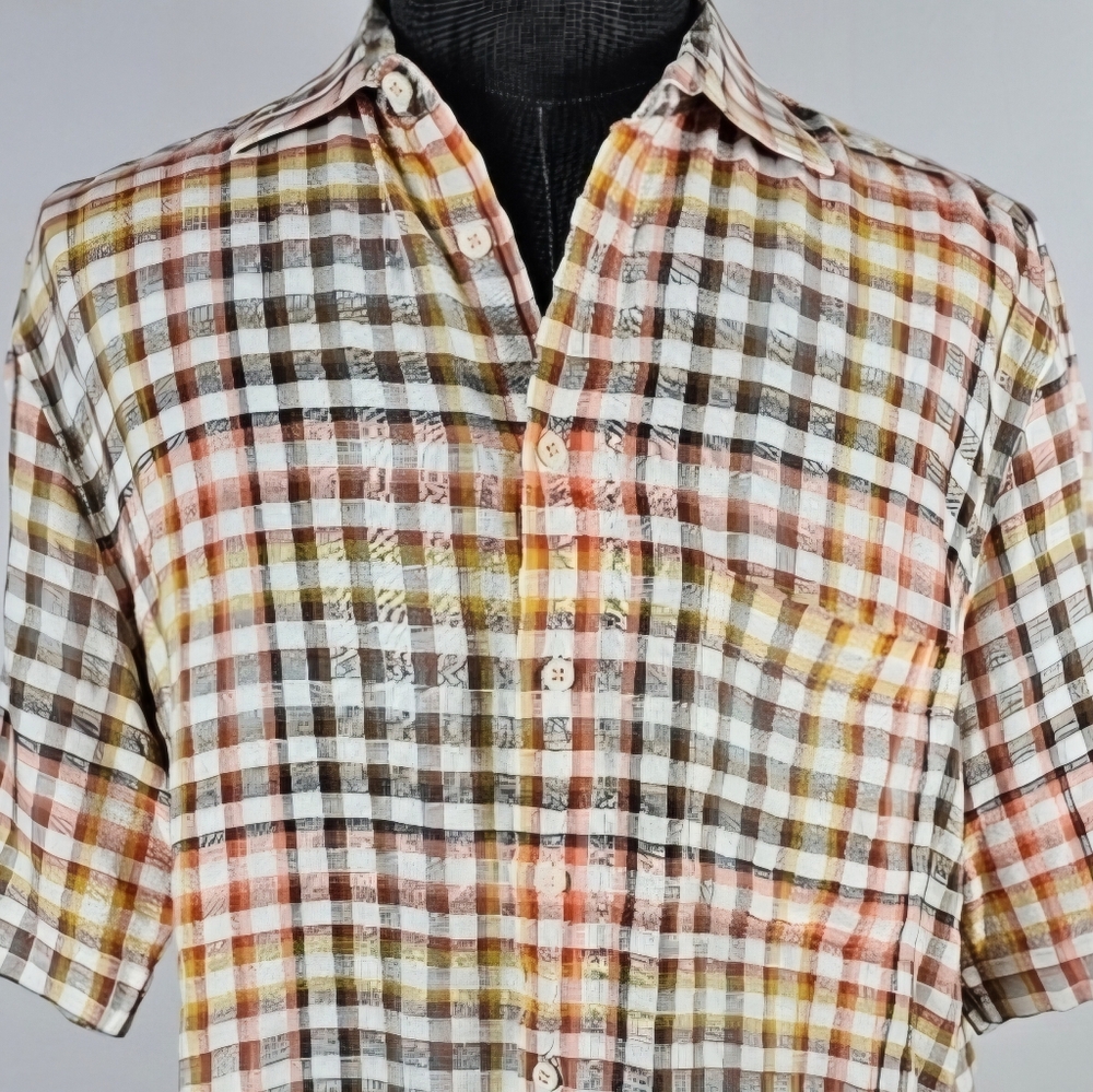 Haupt Men's Plaid Linen Short Sleeve Button Down Casual Everyday Size L